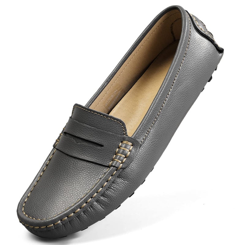 Artisure Women's Classic Handsewn Gray Genuine Leather Penny Loafers Driving Moccasins Casual Boat Shoes Slip On Fashion Office Comfort Flats 8.5 M US SKS-1221HUI085 - Image 1
